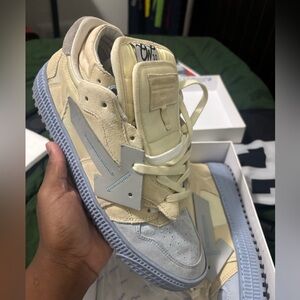 Off-White Beige and Light Blue Sneakers
